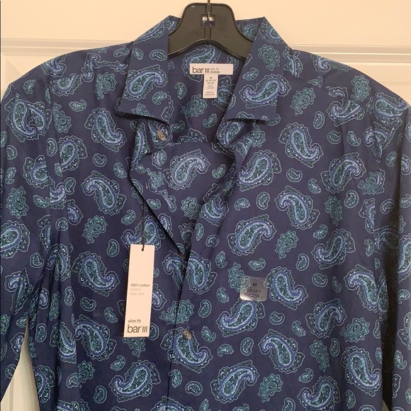 Men’s Bar III PAISLEY blue size Medium button up - Picture 1 of 6